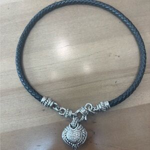 Judith Ripka Braided Leather Heart Necklace